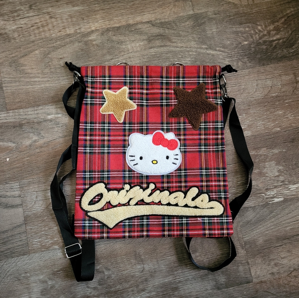 HELLO KITTY Plaid Drawstring Backpack NEW - Picture 3 of 8